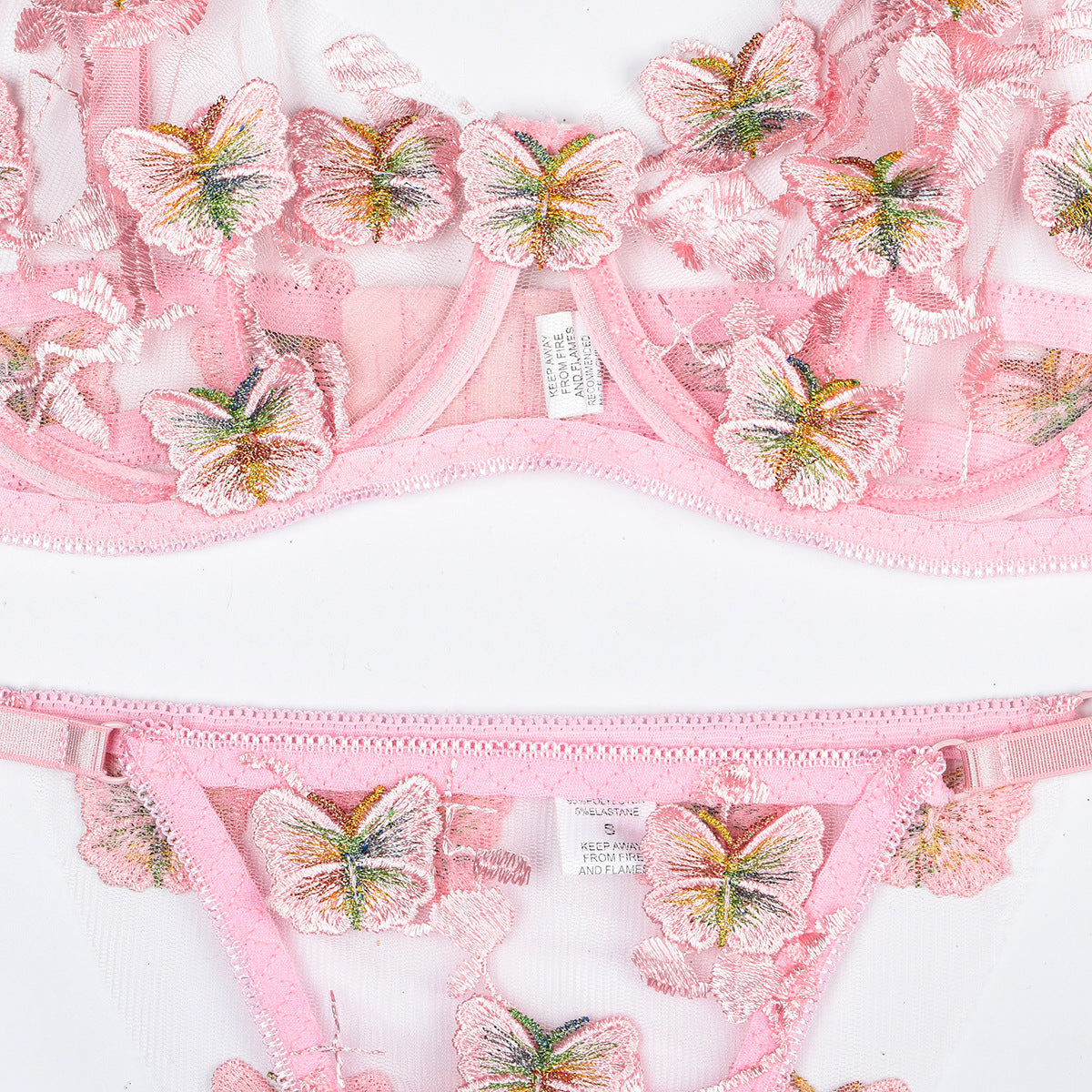 Sheer mesh detailed bra and panty set