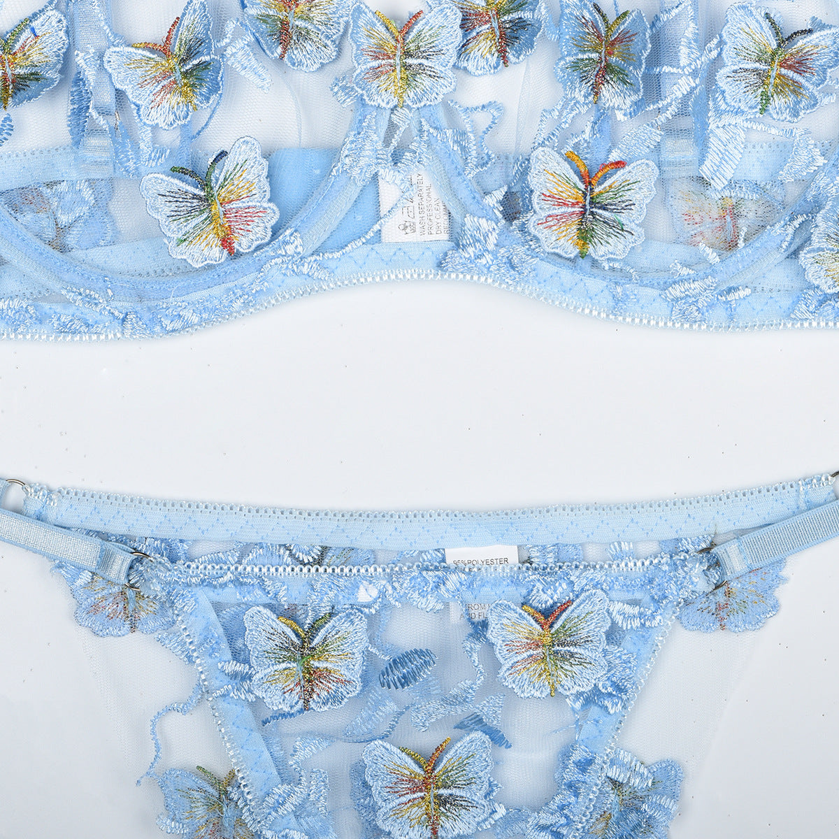Bra and panty set styled with sheer mesh
