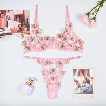 Bra and panty set featuring sheer mesh