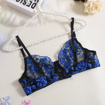 Blue lingerie set with embroidered design