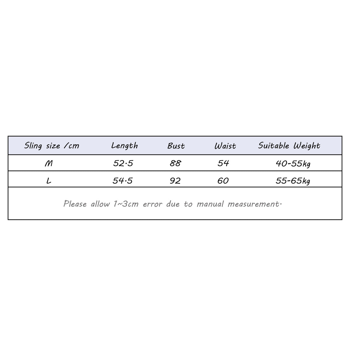 Babydoll dress size chart