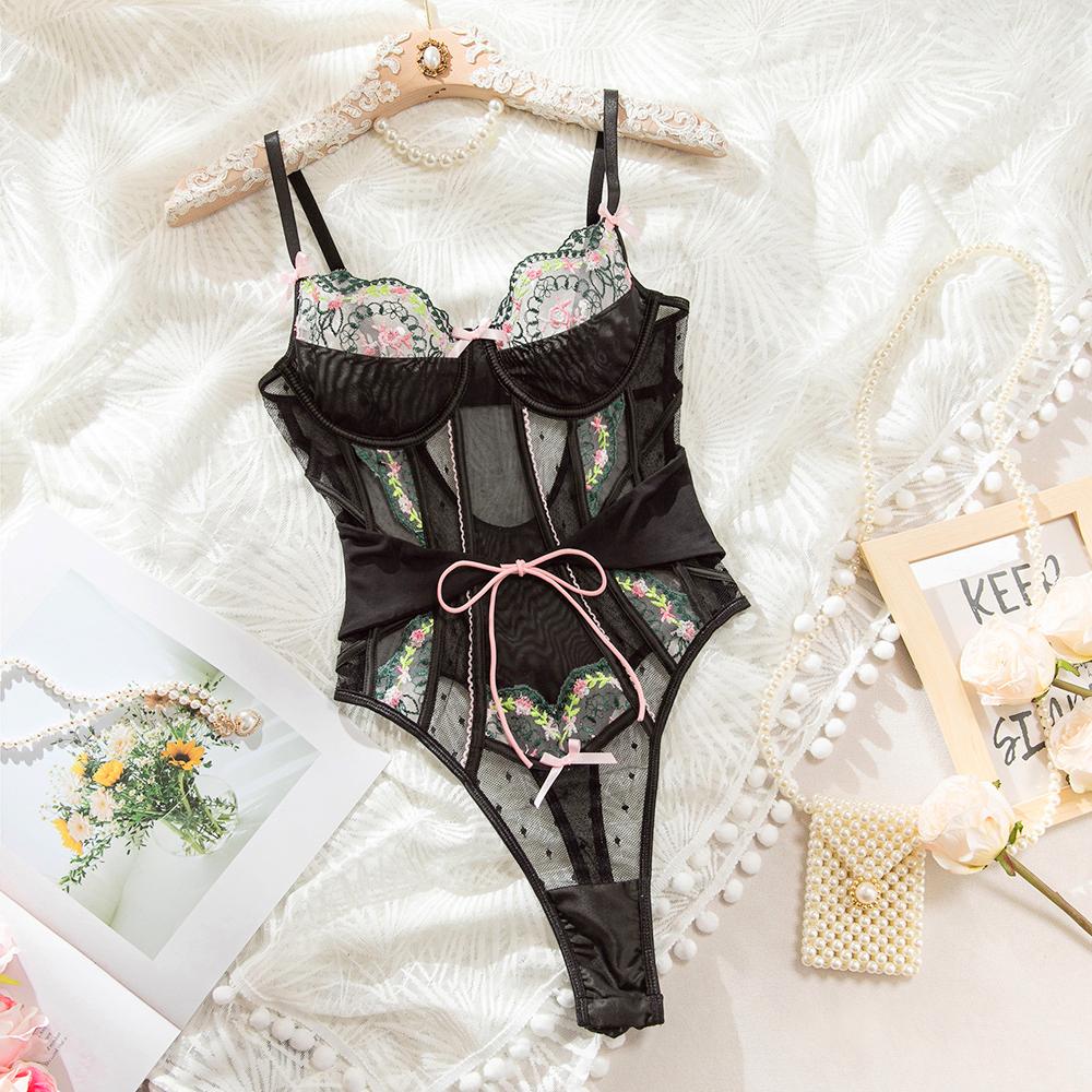 Lila Embroidered Cut-out Bodysuit | HuesLife