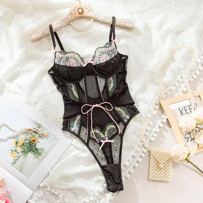 Lila Embroidered Cut-out Bodysuit | HuesLife