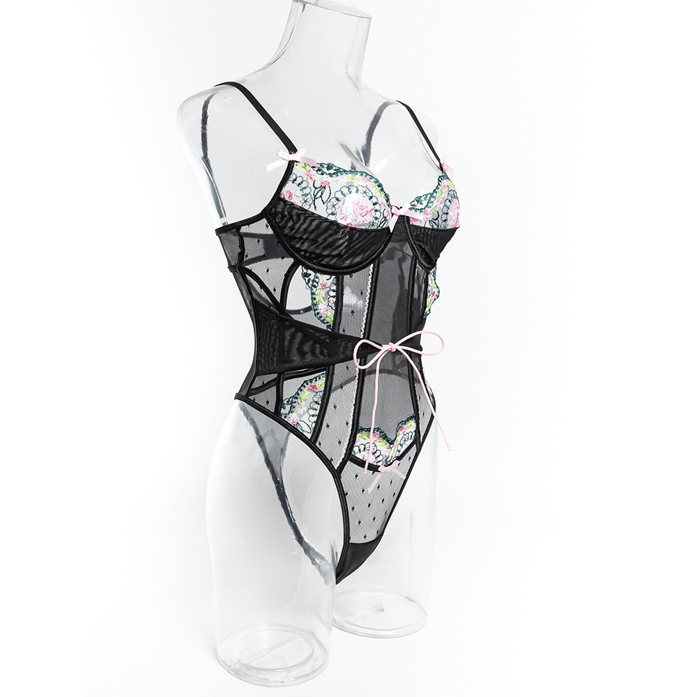 Lila Embroidered Cut-out Bodysuit | HuesLife