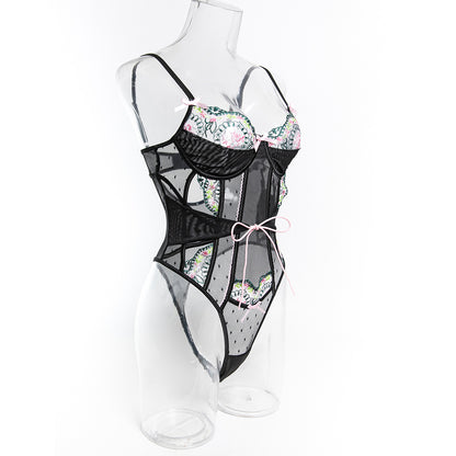 Lila Embroidered Cut-out Bodysuit | HuesLife
