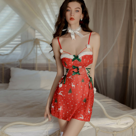 Christmas Santa-inspired sheer mesh nightdress product view