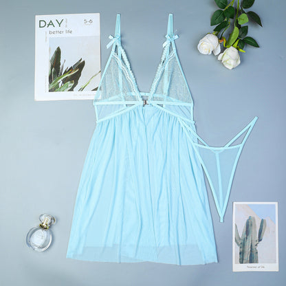 Sheer Tulle Babydoll Spaghetti cute Lingerie Set