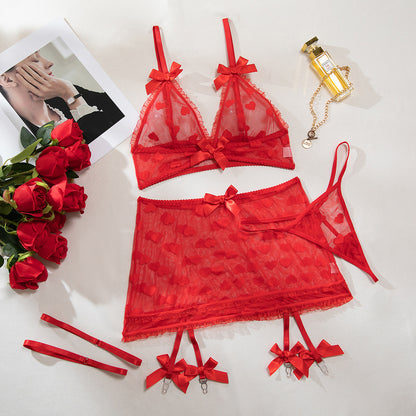 Red lingerie set with sheer mesh design