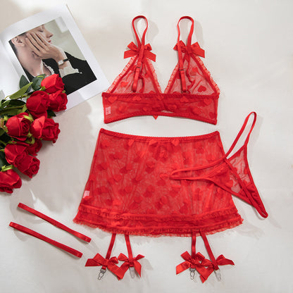 Red garter straps lingerie set