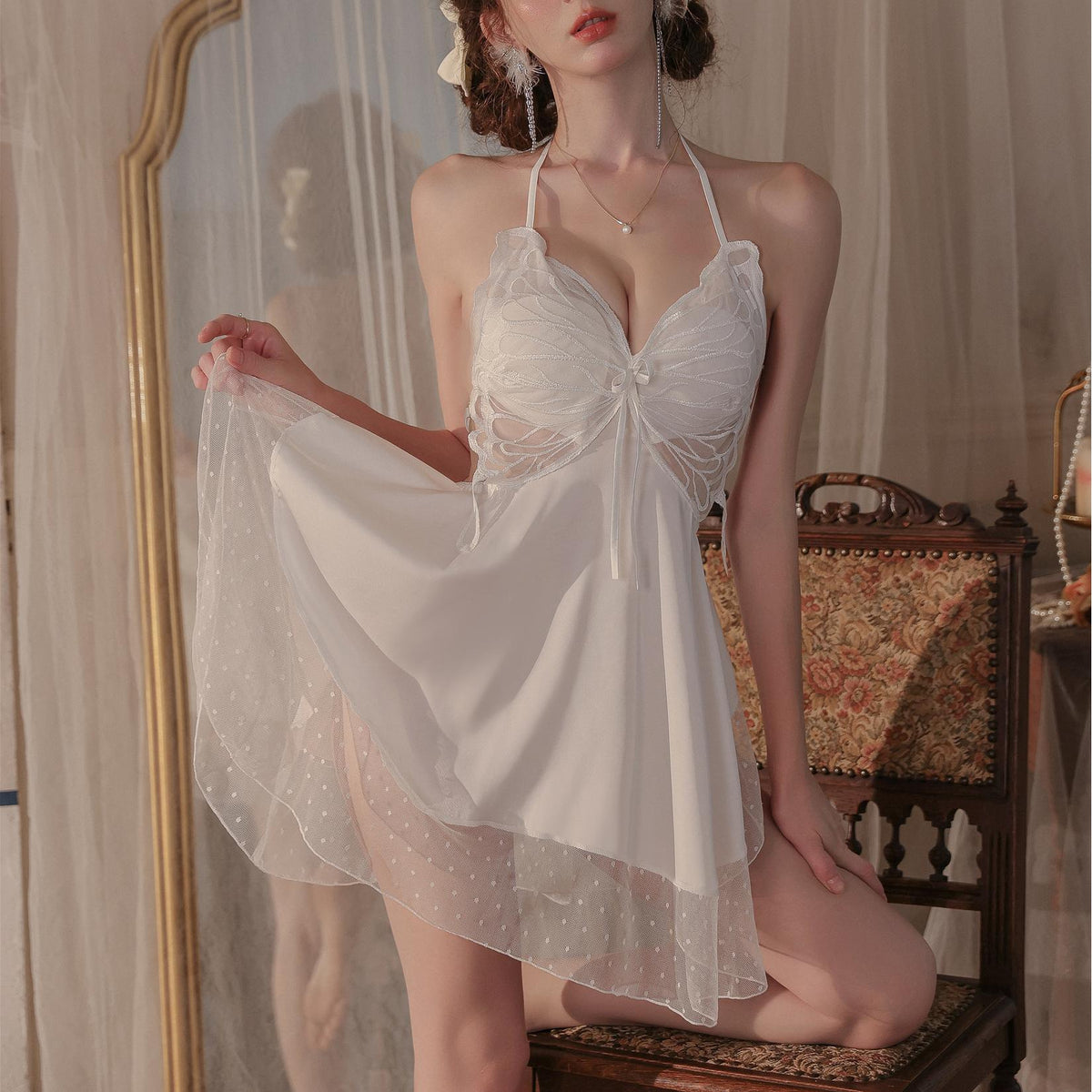 Sheer mesh babydoll lingerie dress design