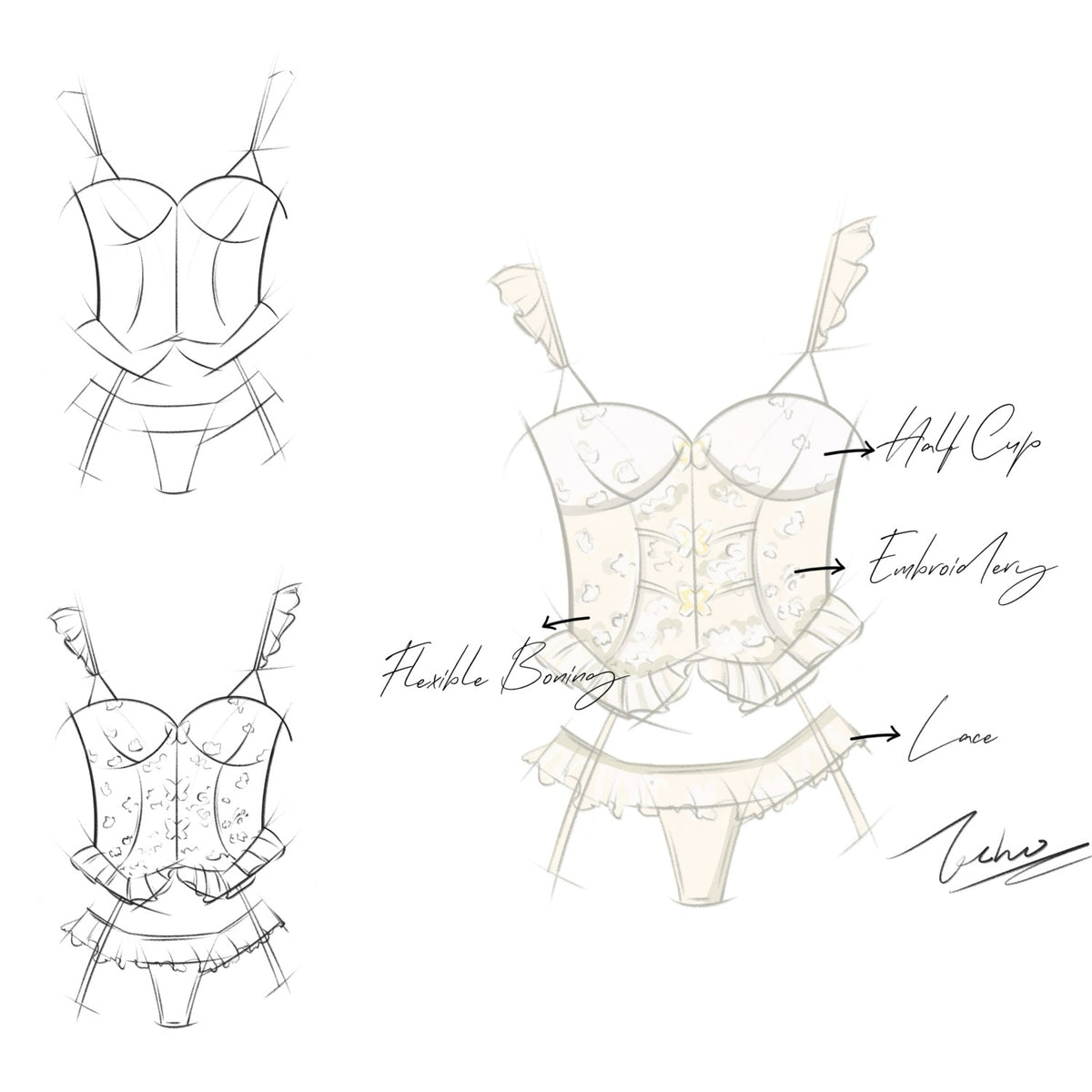 Lace accents on white lingerie set