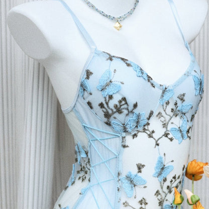 Experience sophistication with the Hueslife Butterfly Embroidery Bodysuit. This Q00801 piece offers a beautiful blend of mesh and embroidery, making it a must-have for stylish, modern women.