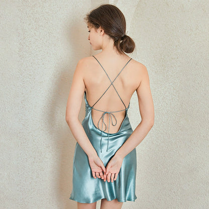 Backless mulberry silk nightdress rear view
