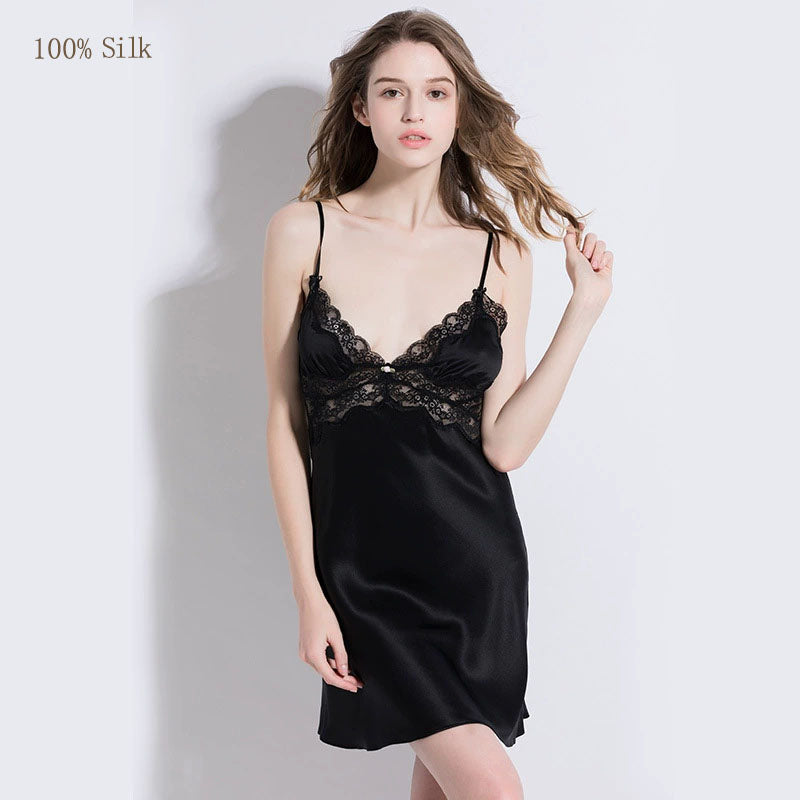Black lace mulberry silk nightdress full look