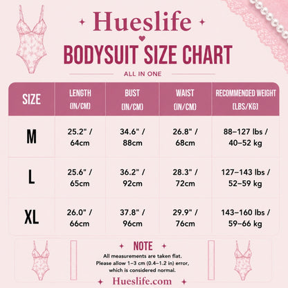 Size guide for Butterfly Lace Lingerie Bodysuit – Sheer One-Piece Teddy in Black, Red & White