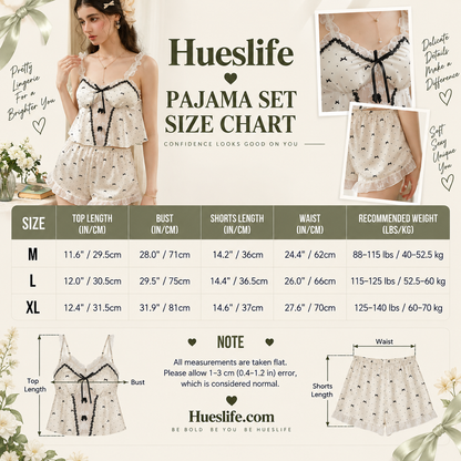 Champagne cami pajama set size chart