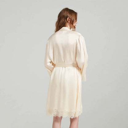 Champagne mulberry silk robe back view