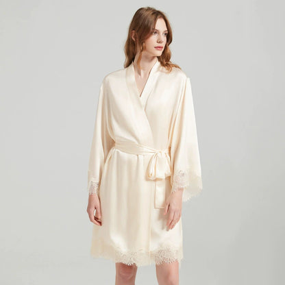 Champagne mulberry silk robe with waist tie