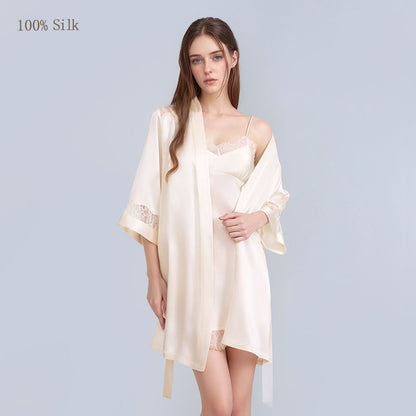 Champagne silk nightgown with matching robe