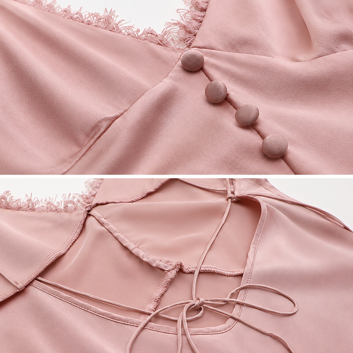 100% Mulberry Silk Nightgown with Lace Trim & Vintage Buttons