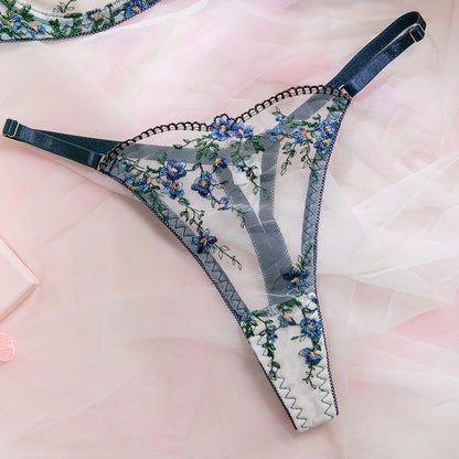 Blue lingerie set featuring underwire