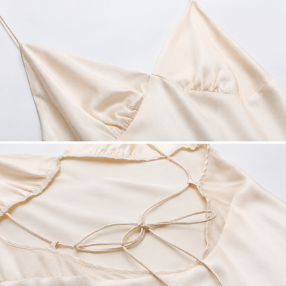 Ivory Mulberry Silk Nightgown and Robe Set with Open Back