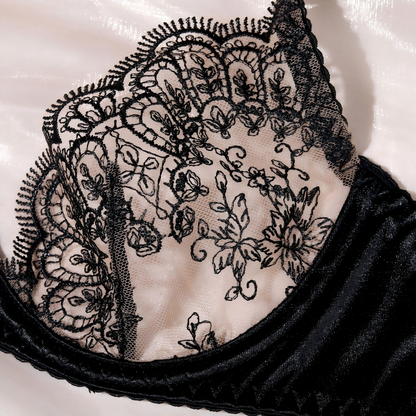 Underwire accents on three-piece lingerie set