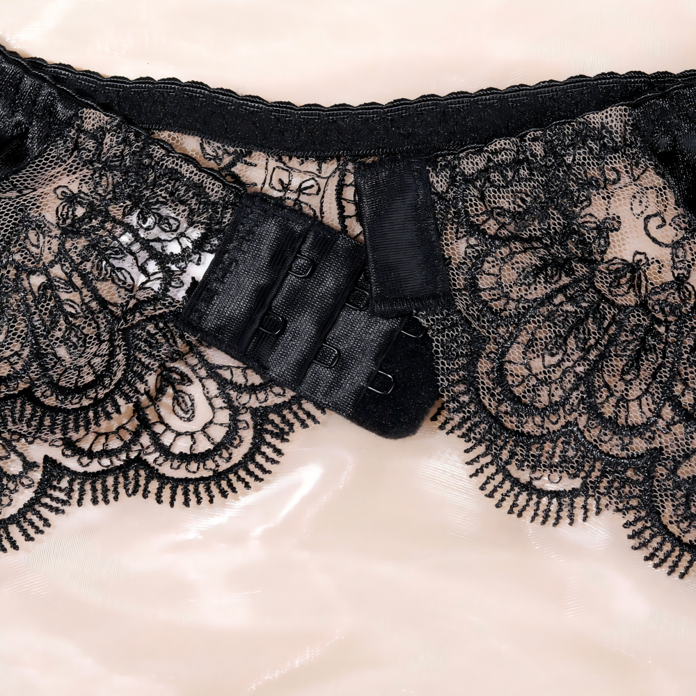 Three-piece lingerie set with garter straps design