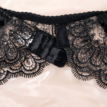 Three-piece lingerie set with garter straps design