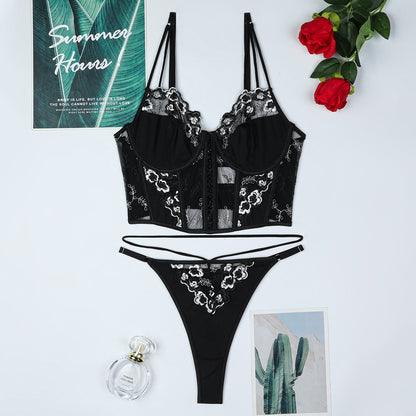 Black bra and panty set with strappy design
