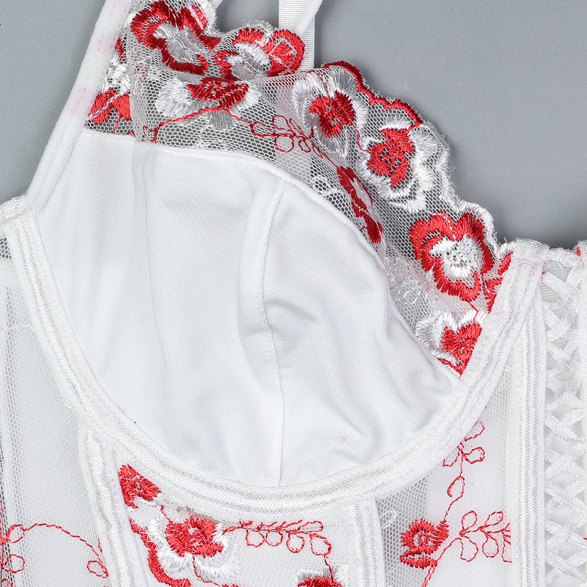 White bra and panty set featuring floral