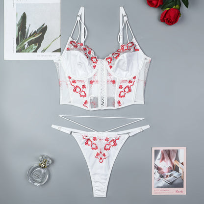 White bra and panty set with strappy design