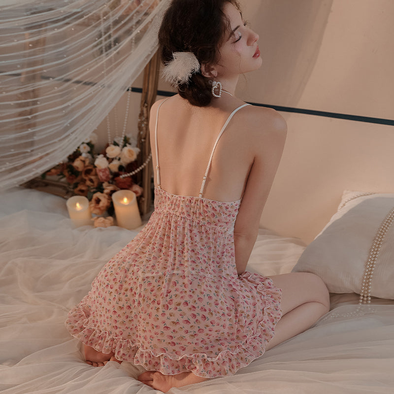 Babydoll lingerie dress styled with sheer mesh