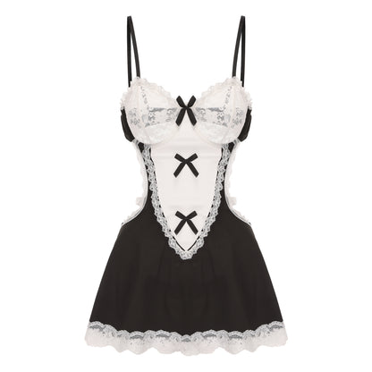 Sheer mesh maid lingerie for cosplay roleplay