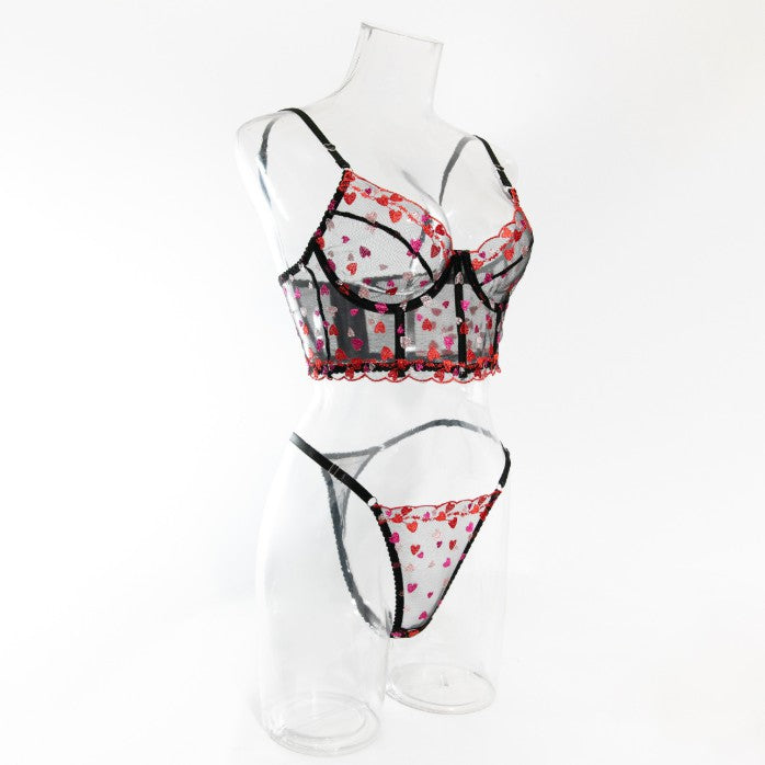 Sheer mesh design on lingerie set