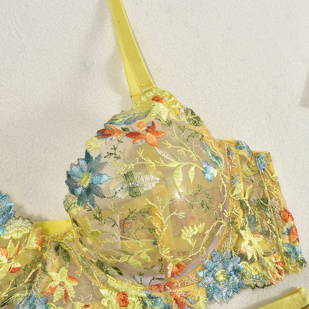 Yellow embroidered lingerie set design details