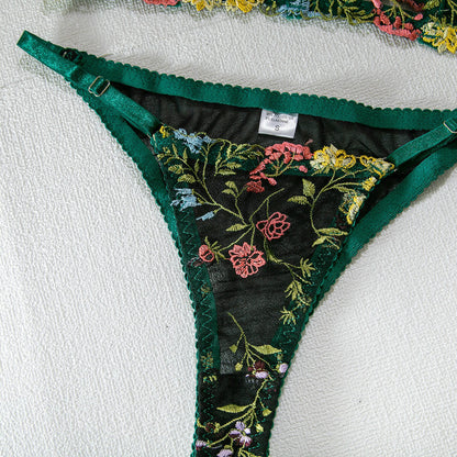 Corset lingerie set styled with floral embroidered