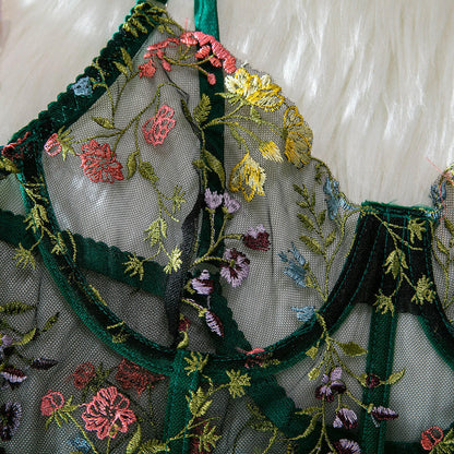 Embroidered design on corset lingerie set
