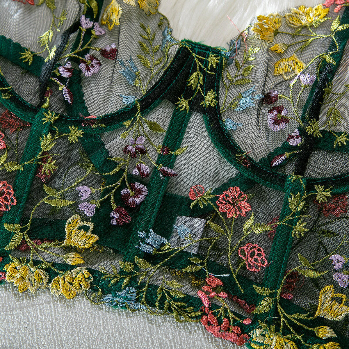 Floral detailed corset lingerie set