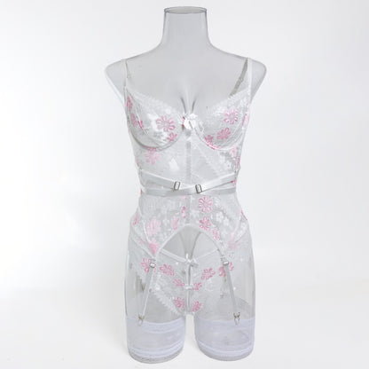 Floral accents on four-piece lingerie set