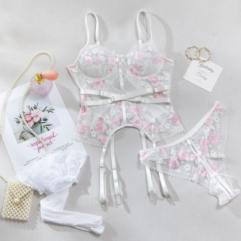 Four-piece lingerie set with bow design