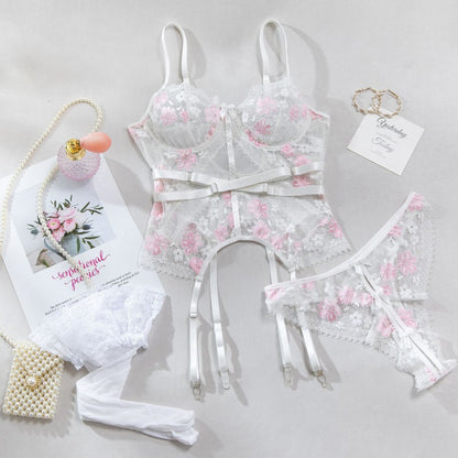 Four-piece lingerie set with bow design