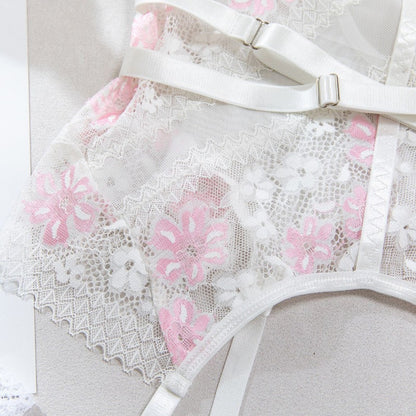 Lace design on four-piece lingerie set
