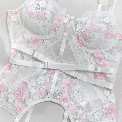 Satin detailed four-piece lingerie set
