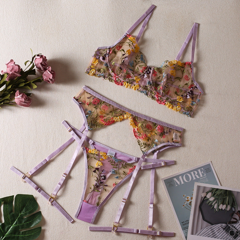 Floral Embroidery Lace Bra