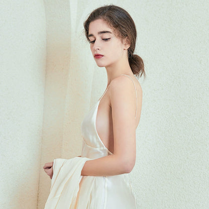 Ivory silk nightgown with draped housecoat