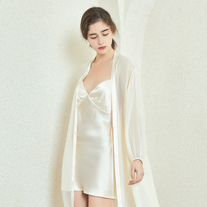 Ivory silk nightgown with matching housecoat