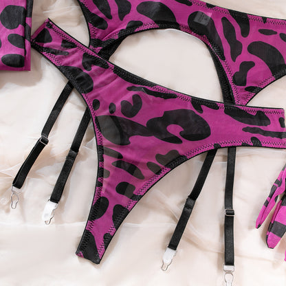 Purple coordinated four-piece lingerie set