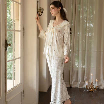 Light yellow long pajama set side view