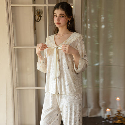 Light yellow pajama top with ribbon detail